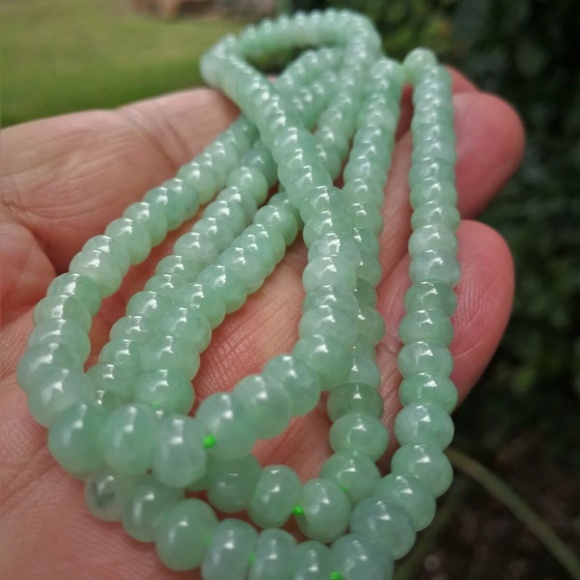 Certificated Natural Grade A Light Green Jadeite Jade Bean Necklace A0451 - Picture 1 of 13